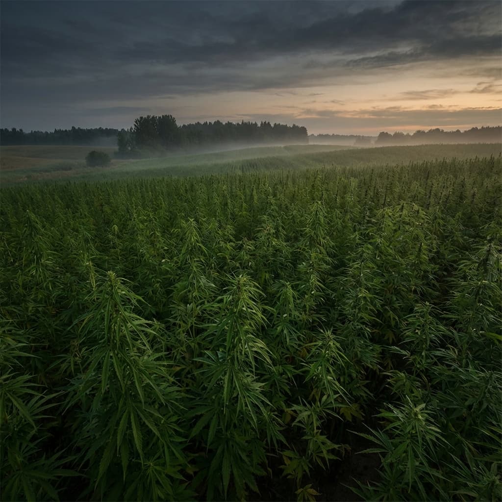 Hemp field at dusk